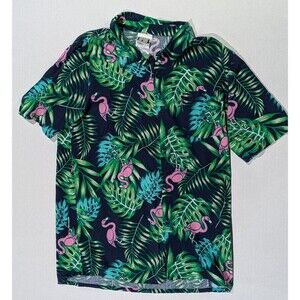 Men's Hawaiian Shirt Palm Trees With Pink Flamingos Small